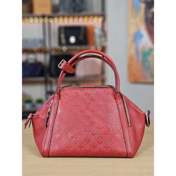 LOUIS VUITTON Authentic Marais MM LV Empreinte Leather Red Handbag Satchel LV - Picture 3 of 16